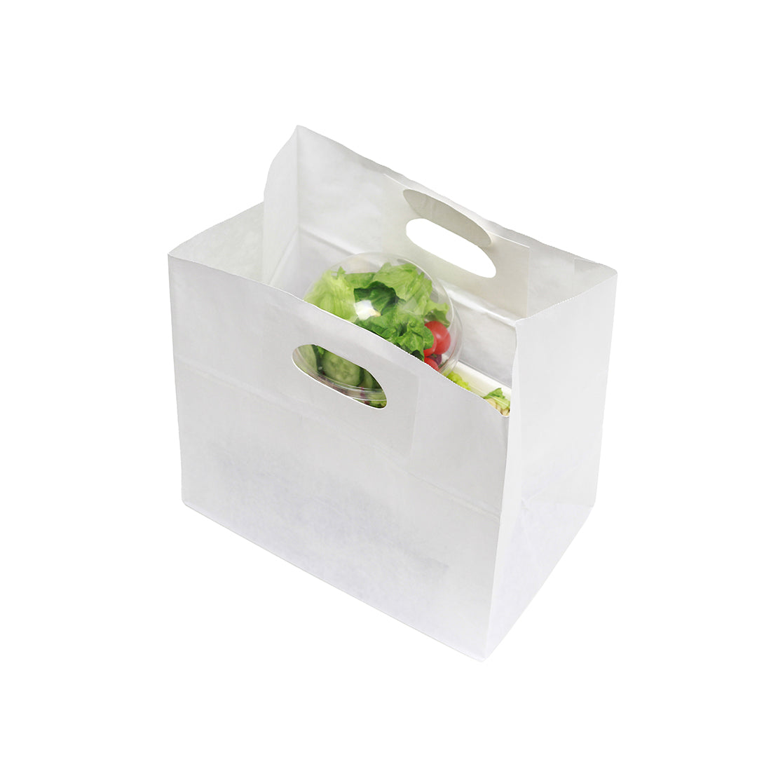 Bag Tek Rectangle White Paper Take Out Bag - with Handles - 11" x 7" x 11" - 100 count box