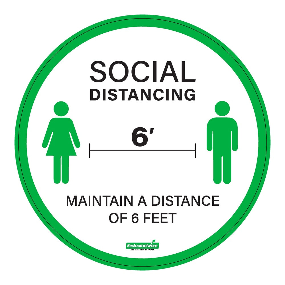 RW Smart Round Green Social Distancing Floor / Wall Decal - Maintain a Distance - 15" x 15" - 10 count box