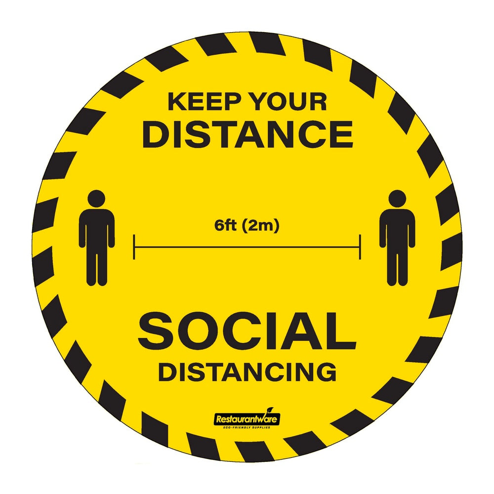 RW Smart Round Yellow Social Distancing Floor / Wall Decal - Keep Your Distance - 15" x 15" - 10 count box