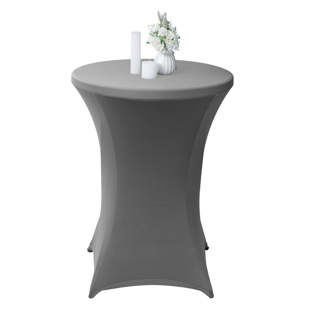 Table Tek Round Charcoal Gray Spandex Table Cover - Bar Height - 32" - 10 count box