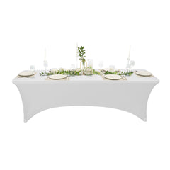 Table Tek Rectangle White Spandex Table Cover - Contour Cut - 96