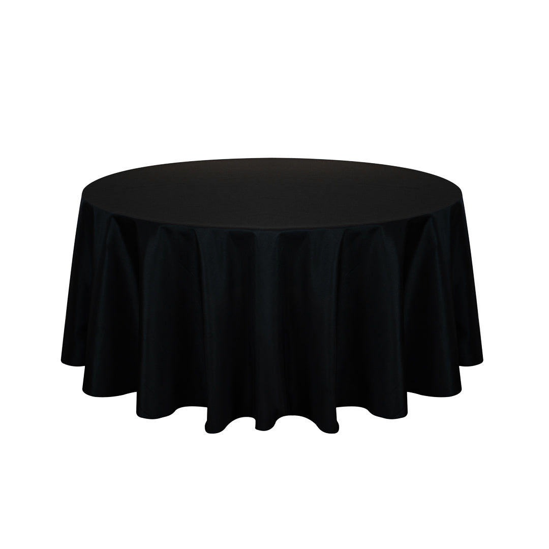 Table Tek Round Black Polyester Cloth Table Cover - Hemmed - 120" - 10 count box