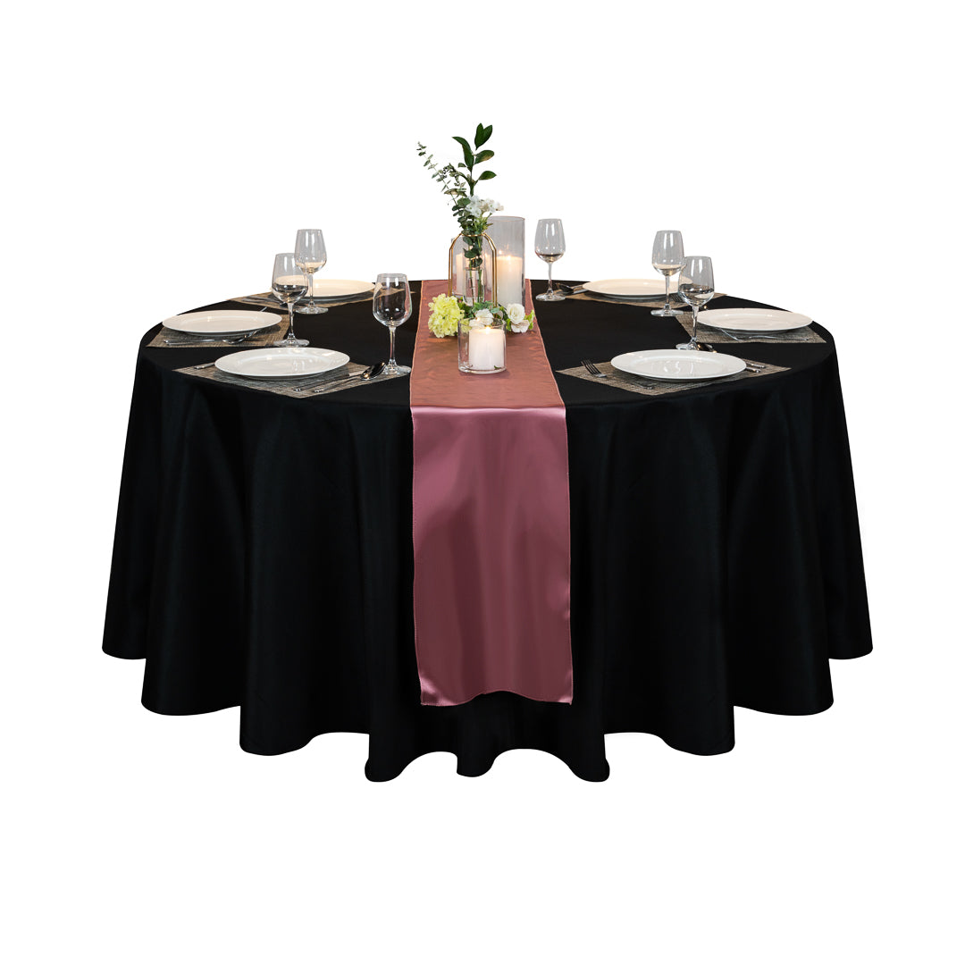 Table Tek Round Black Polyester Cloth Table Cover - Hemmed - 120" - 10 count box