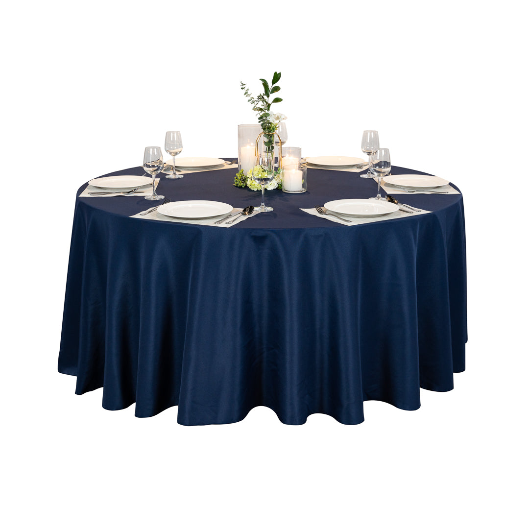 Table Tek Round Blue Polyester Cloth Table Cover - Hemmed - 120" - 10 count box