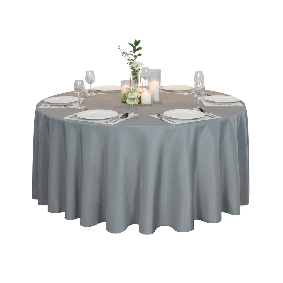 Table Tek Round Gray Polyester Cloth Table Cover - Hemmed - 120" - 10 count box