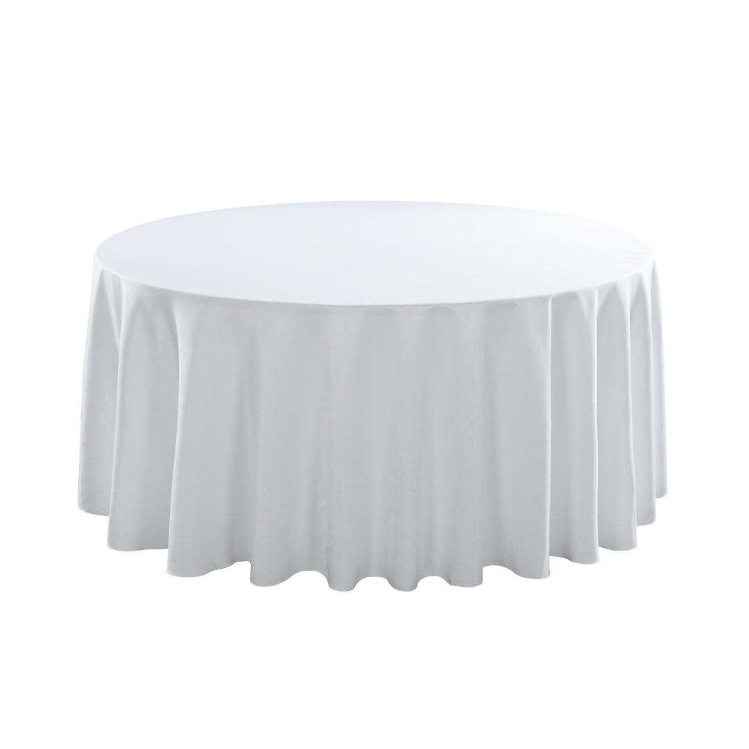 Table Tek Round White Polyester Cloth Table Cover - Hemmed - 120" - 10 count box