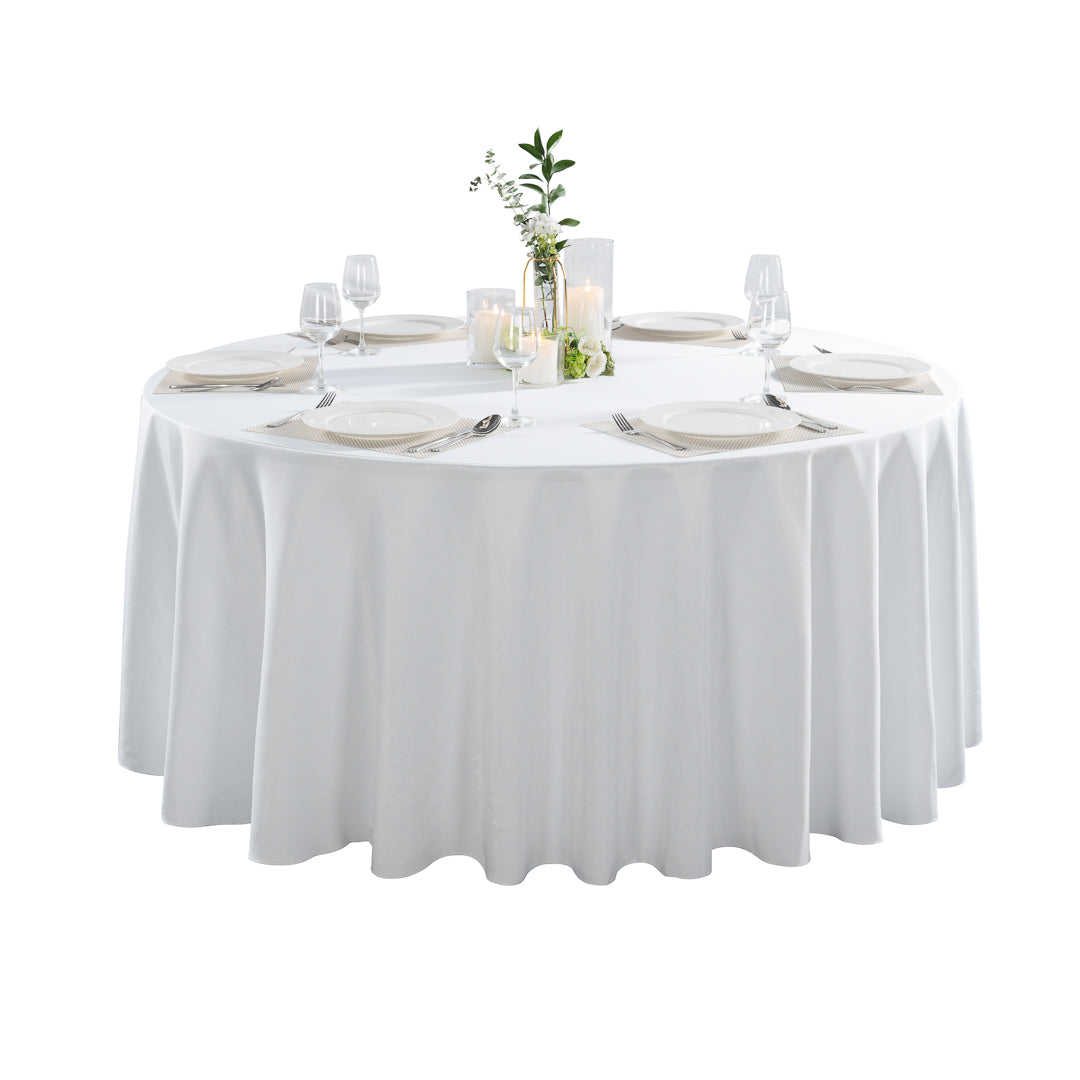 Table Tek Round White Polyester Cloth Table Cover - Hemmed - 120" - 10 count box