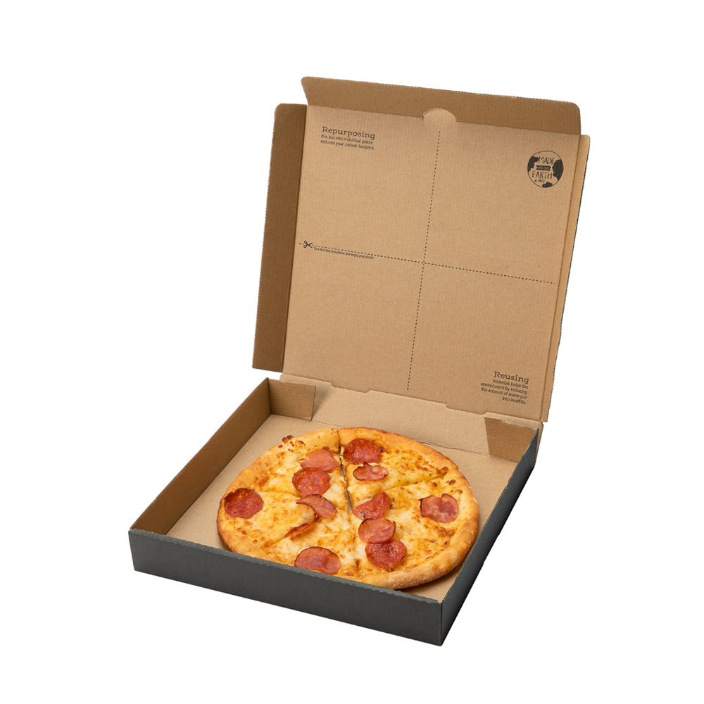 Eco Pie Kraft and Black Paper Corrugated Pizza Box - Repurpose for Plates - 12 1/2" x 12 1/2" x 1 3/4" - 50 count box