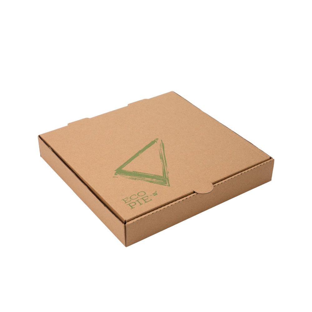 Eco Pie Kraft and Green Paper Corrugated Pizza Box - Repurpose for Plates - 12 1/2" x 12 1/2" x 1 3/4" - 50 count box