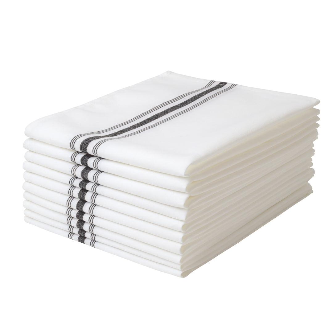 Luxenap White Woven Cloth Bistro Napkin - Black Stripe - 18 1/2" x 22 3/4" - 10 count box