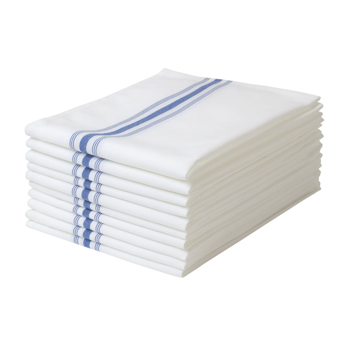 Luxenap White Woven Cloth Bistro Napkin - Blue Stripe - 18 1/2" x 22 3/4" - 10 count box