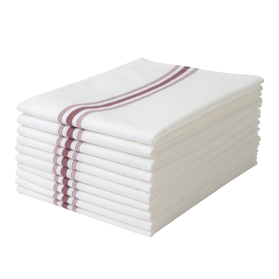 Luxenap White Woven Cloth Bistro Napkin - Burgundy Stripe - 18 1/2" x 22 3/4" - 10 count box