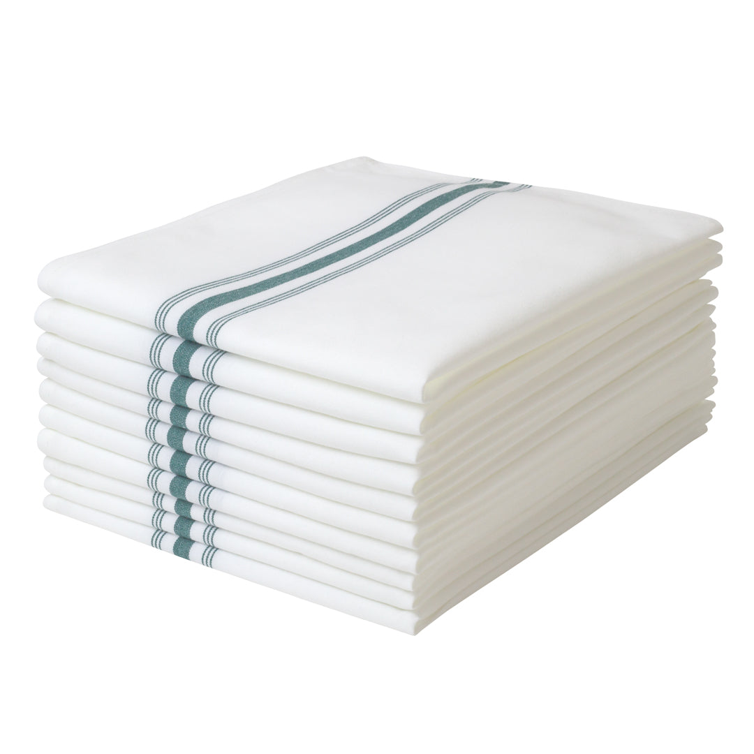 Luxenap White Woven Cloth Bistro Napkin - Green Stripe - 18 1/2" x 22 3/4" - 10 count box