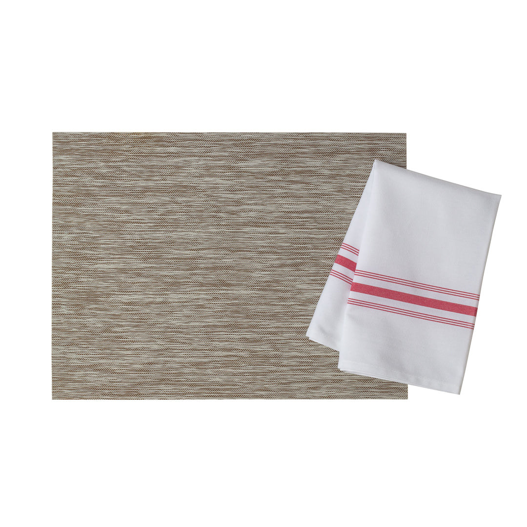 Luxenap White Woven Cloth Bistro Napkin - Red Stripe - 18 1/2" x 22 3/4" - 10 count box