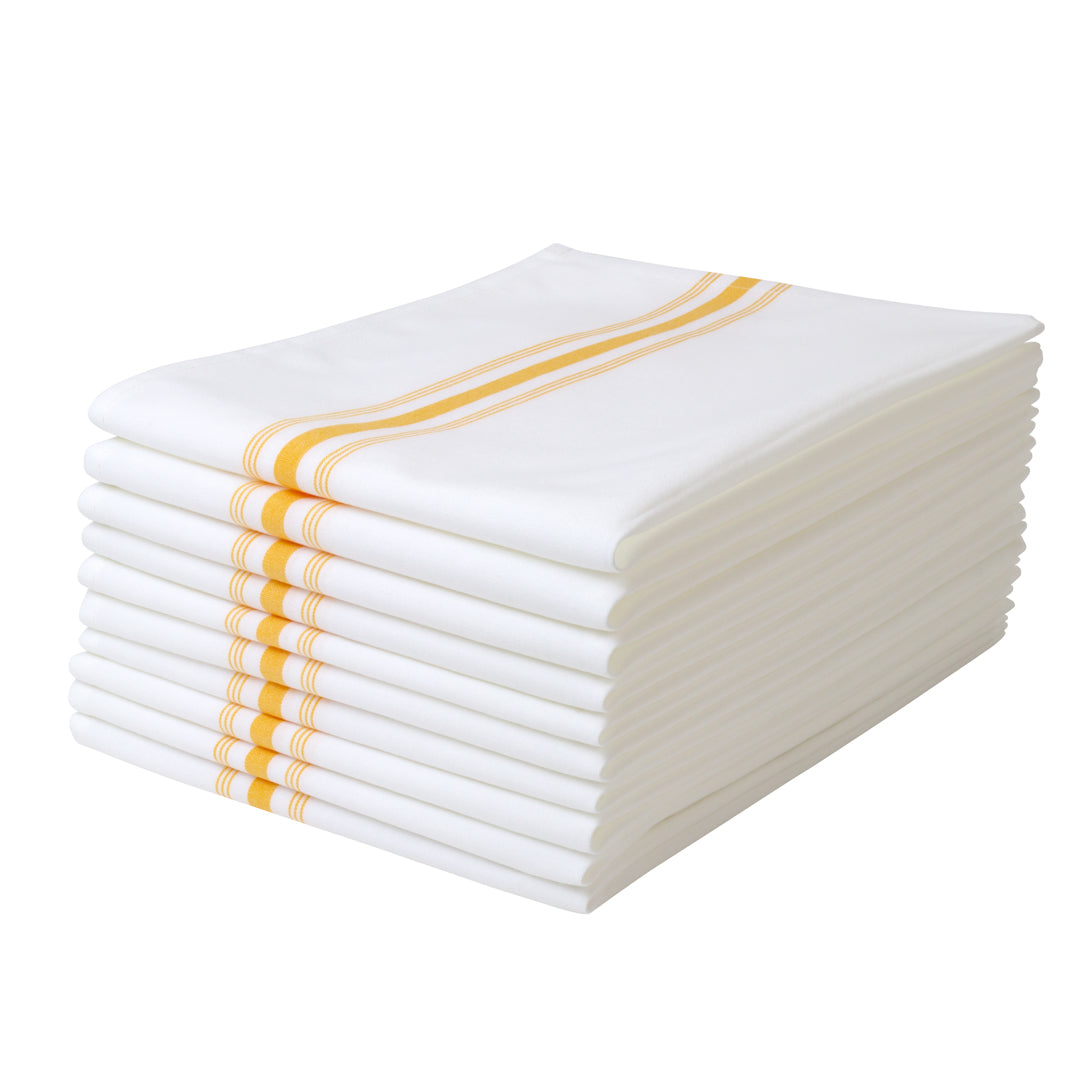 Luxenap White Woven Cloth Bistro Napkin - Yellow Stripe - 18 1/2" x 22 3/4" - 10 count box