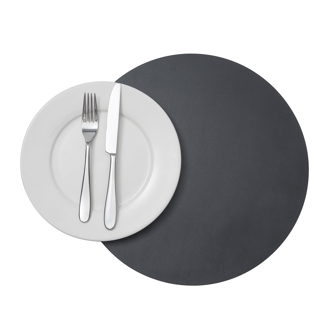 Round Black Vinyl Placemat - Embossed - 15" x 15" - 6 count box