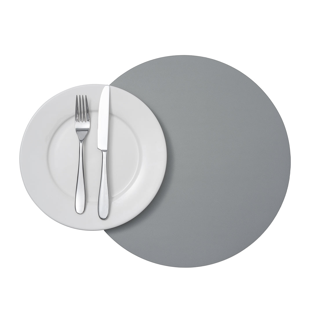 Round Gray Vinyl Placemat - Embossed - 15" x 15" - 6 count box