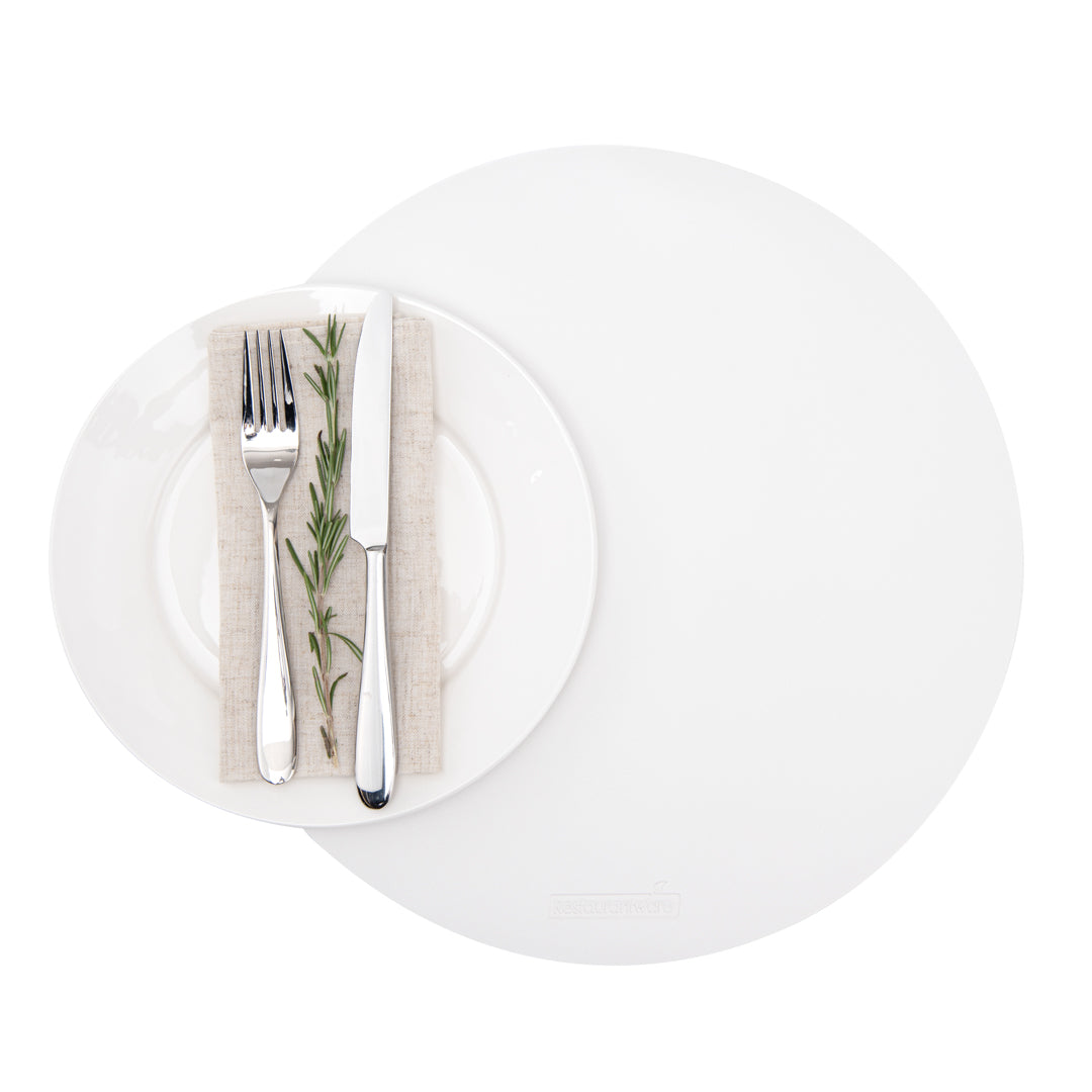 Round White Vinyl Placemat - Embossed - 15" x 15" - 6 count box