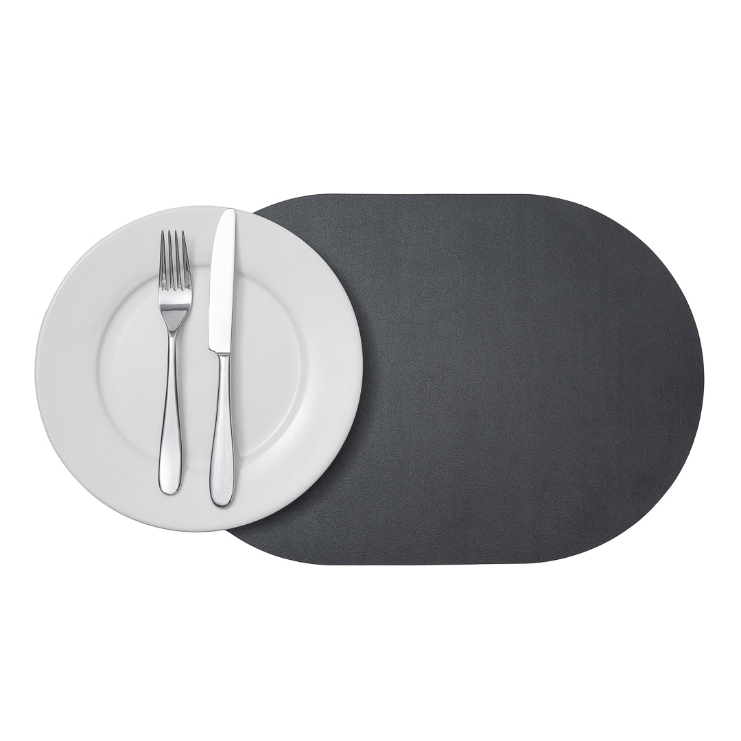 Oval Black Vinyl Placemat - Embossed - 17 3/4" x 12" - 6 count box