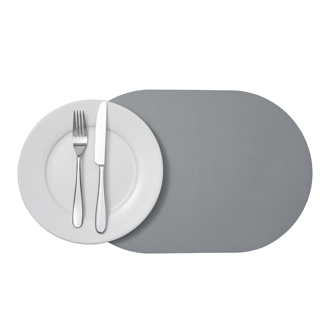 Oval Gray Vinyl Placemat - Embossed - 17 3/4" x 12" - 6 count box