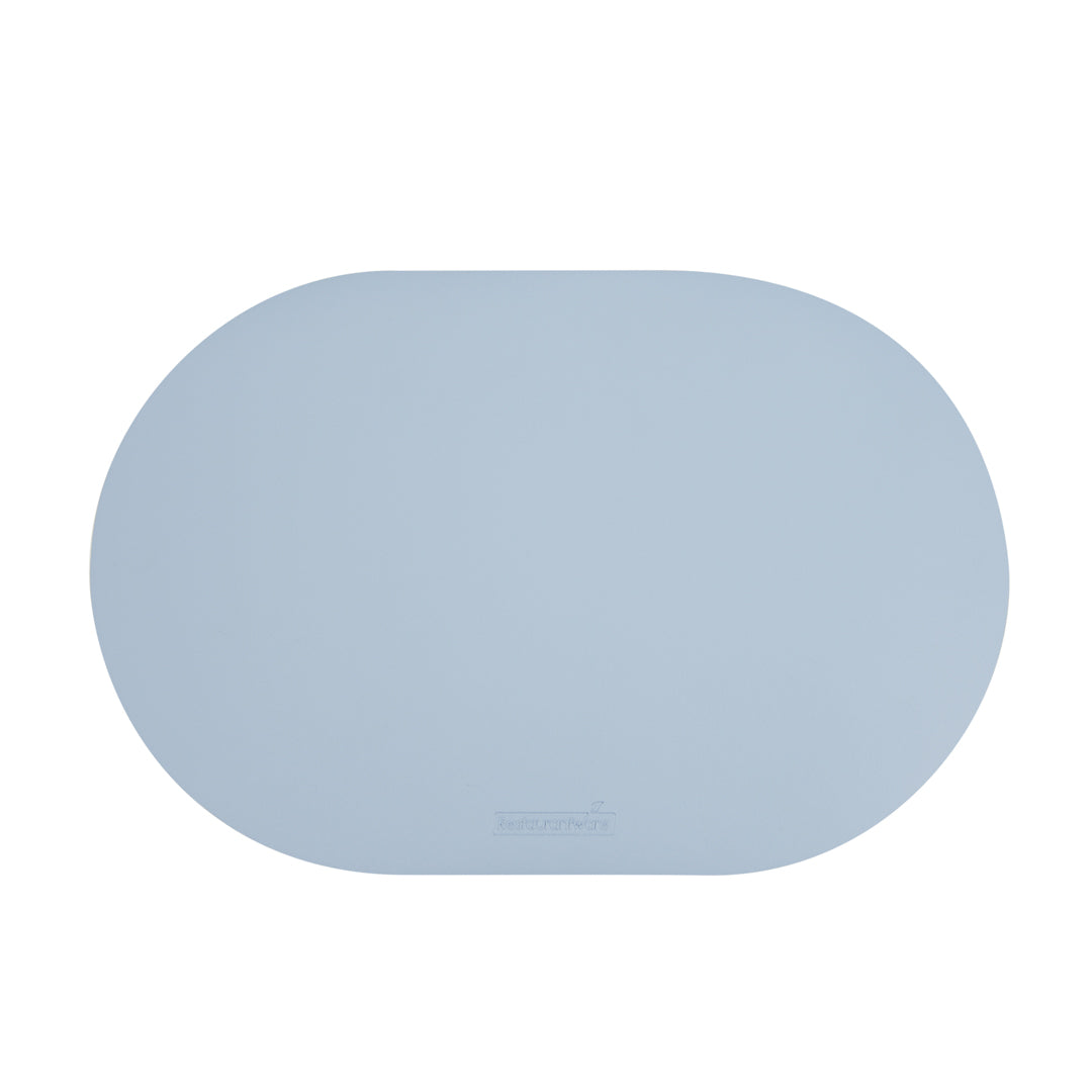 Oval Light Blue Vinyl Placemat - Embossed - 17 3/4" x 12" - 6 count box