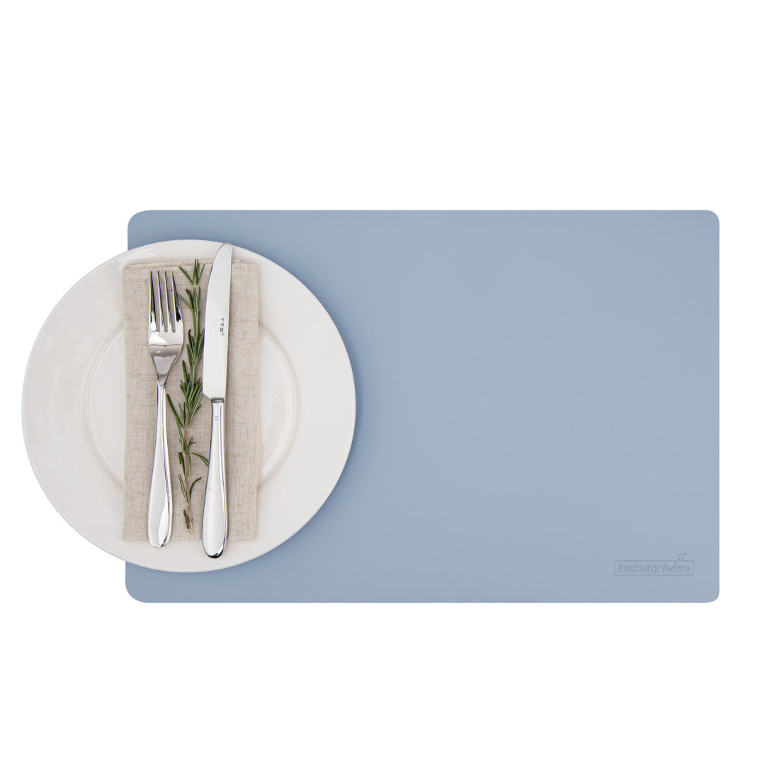 Rectangle Light Blue Vinyl Placemat - Embossed - 17 3/4" x 12" - 6 count box