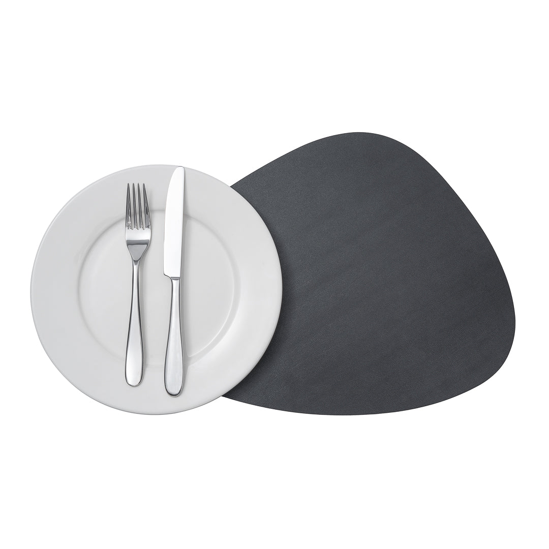 Egg-Shaped Black Vinyl Placemat - Embossed - 16" x 12" - 6 count box