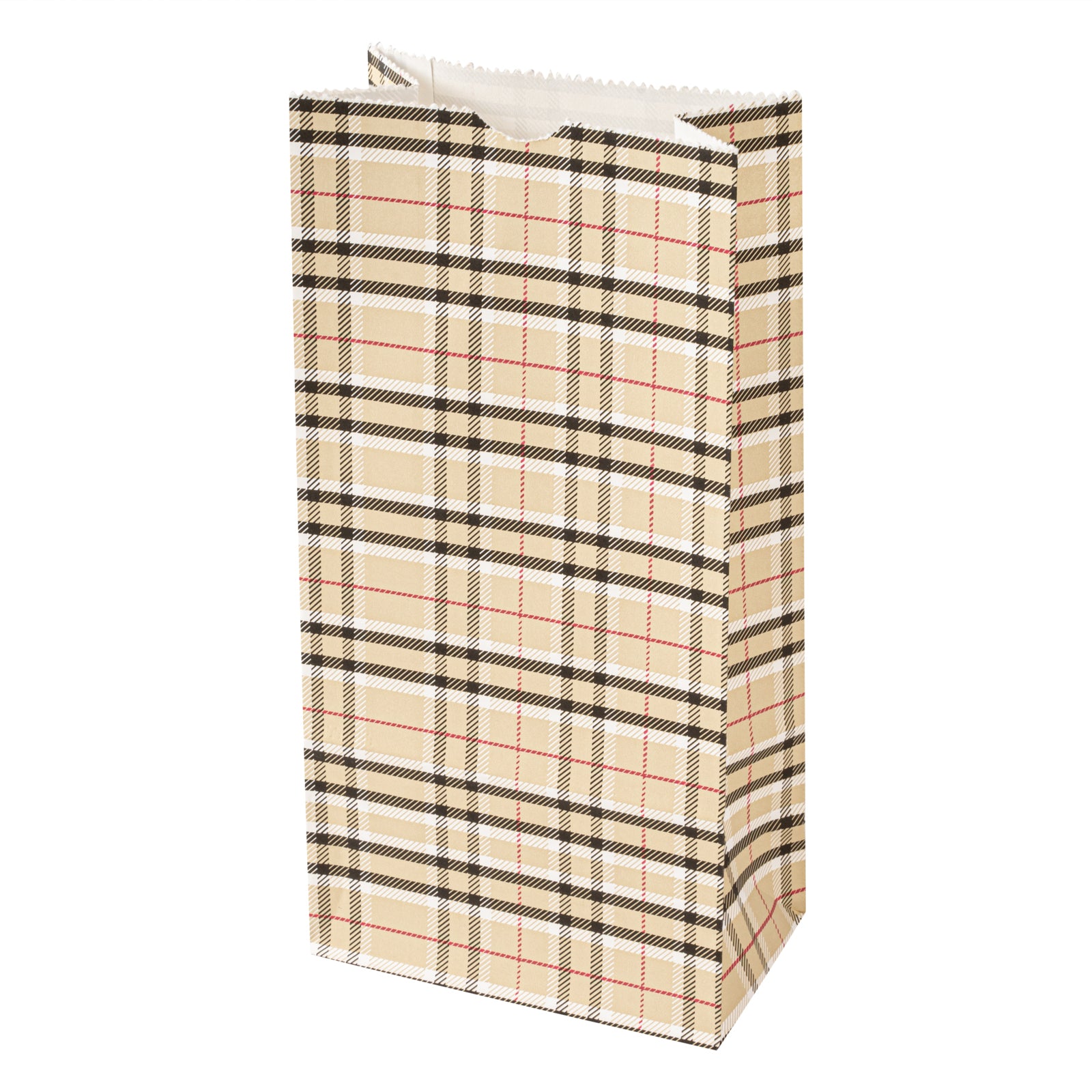 Bag Tek Plaid Paper Bag - 2 lb - 4 1/4" x 2 1/4" x 8 1/2" - 100 count box