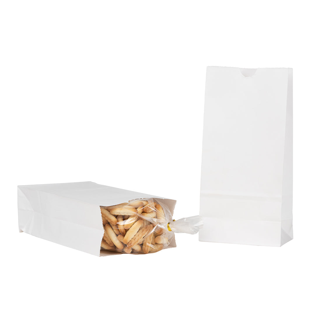 Bag Tek White Paper Bag - 2 lb - 4 1/4" x 2 1/4" x 8 1/2" - 100 count box