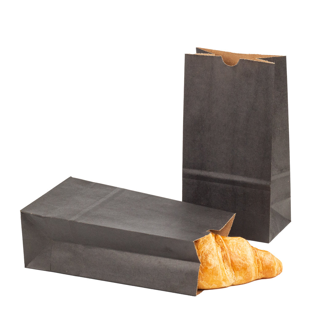 Bag Tek Black Paper Bag - 4 lb - 5" x 3 1/4" x 9 1/2" - 100 count box