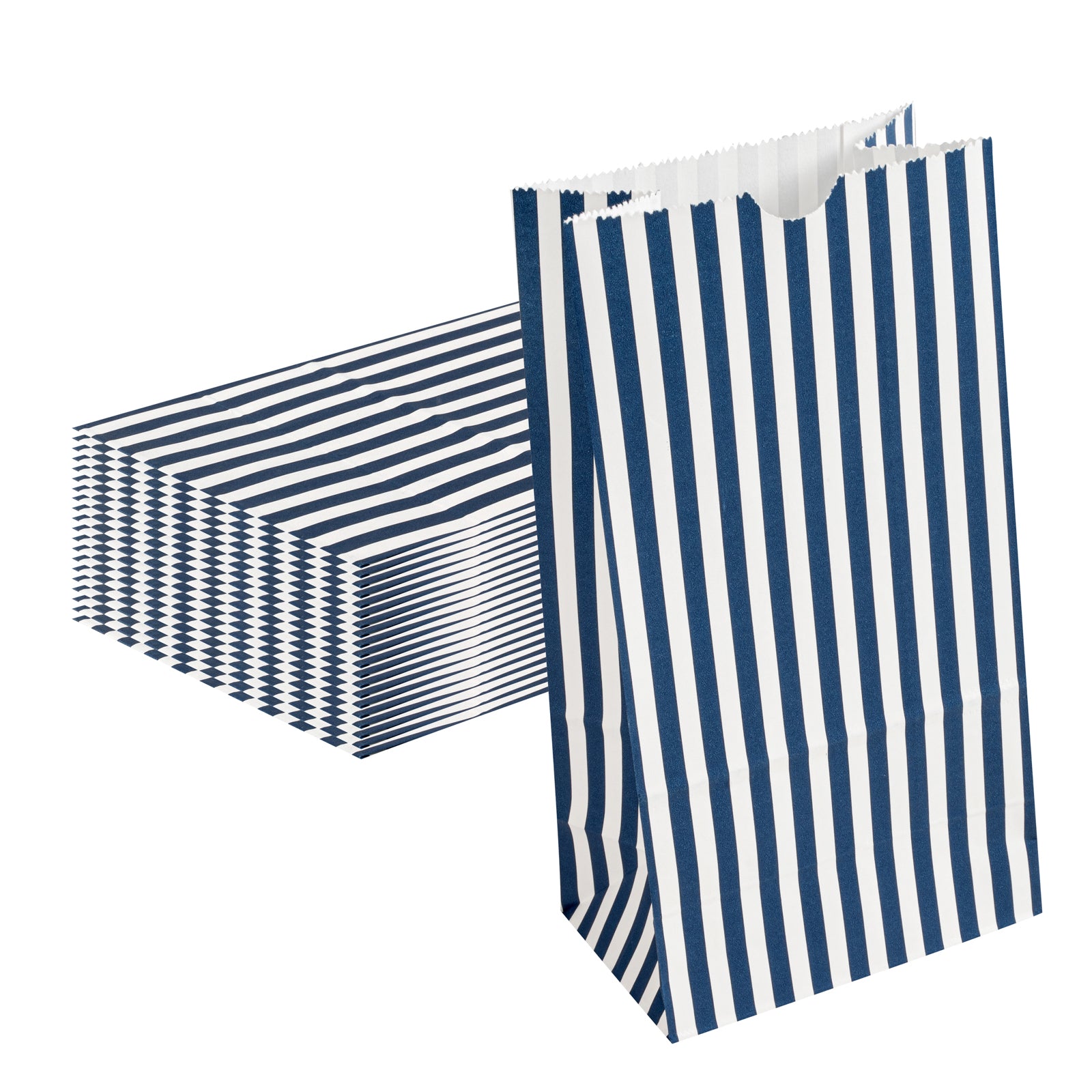 Bag Tek Blue and White Stripe Paper Bag - 4 lb - 5" x 3 1/4" x 9 1/2" - 100 count box