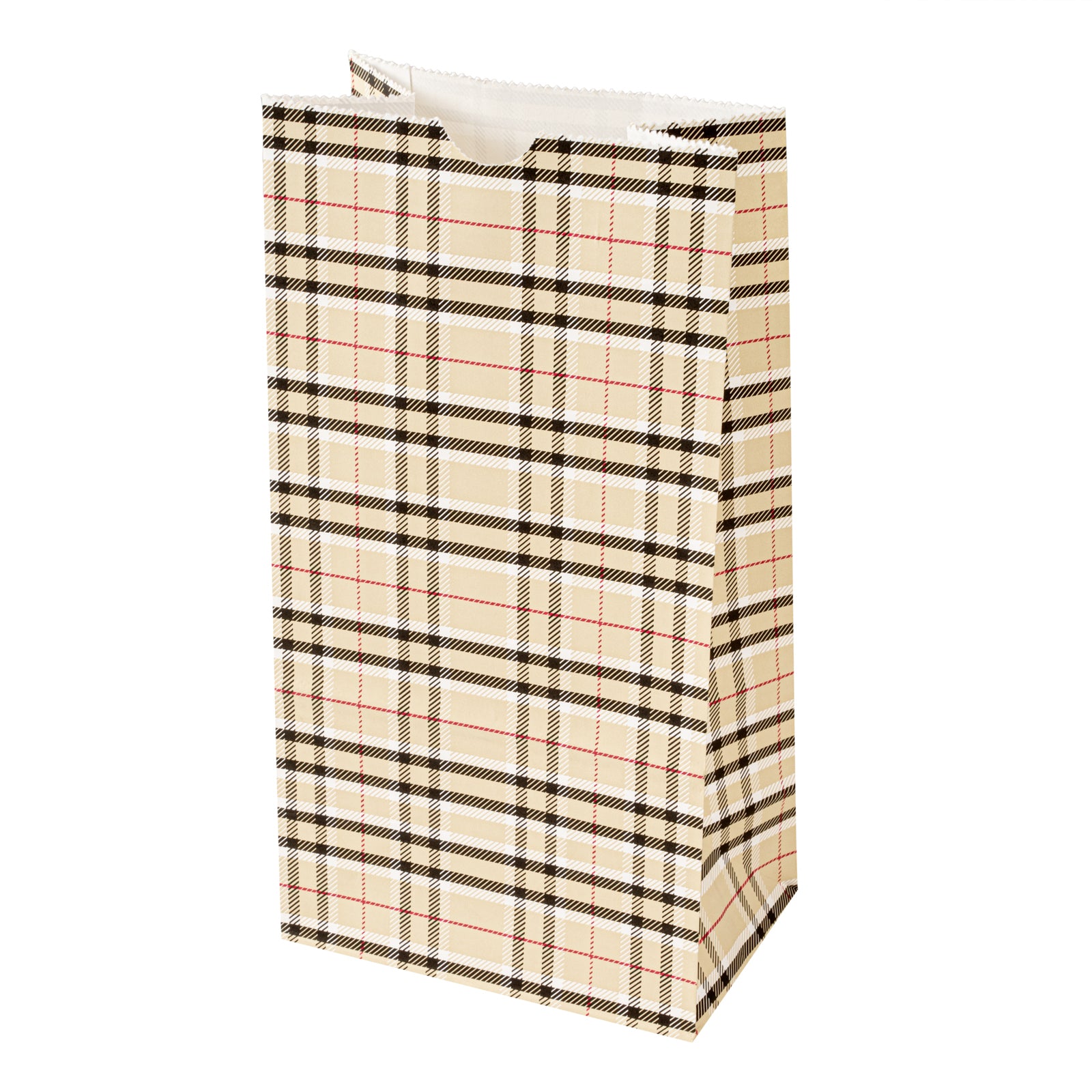 Bag Tek Plaid Paper Bag - 4 lb - 5" x 3 1/4" x 9 1/2" - 100 count box