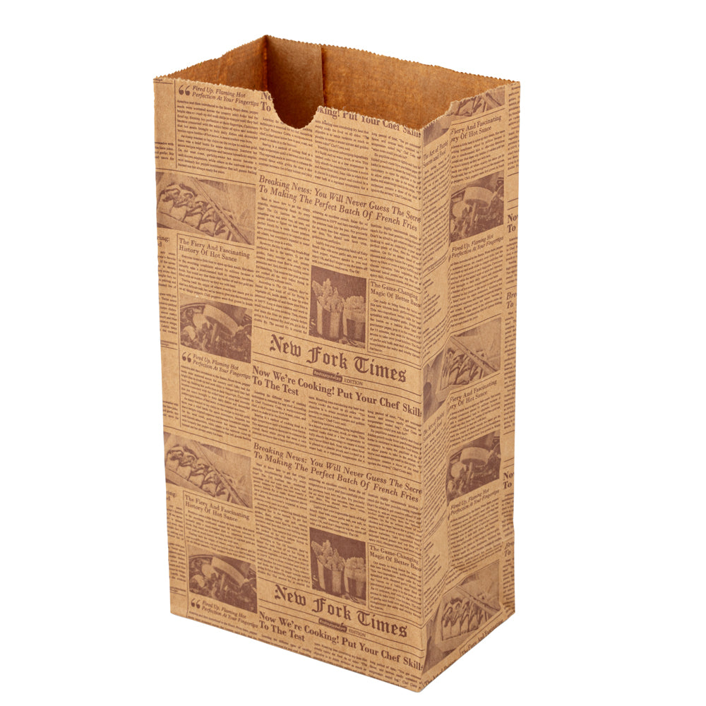 Bag Tek Kraft Newsprint Paper Bag - 4 lb - 5" x 3 1/4" x 9 1/2" - 100 count box