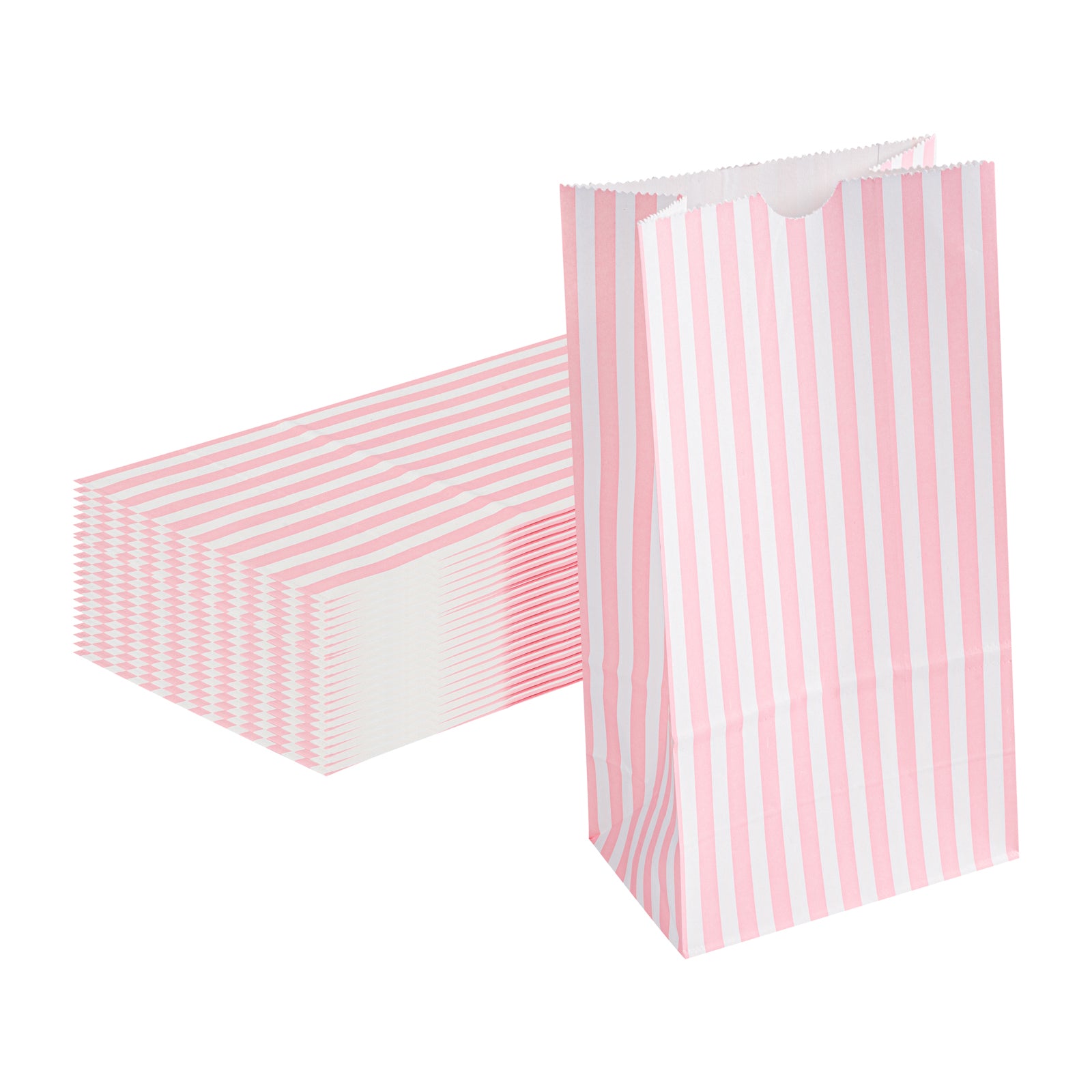 Bag Tek Pink and White Stripe Paper Bag - 4 lb - 5" x 3 1/4" x 9 1/2" - 100 count box