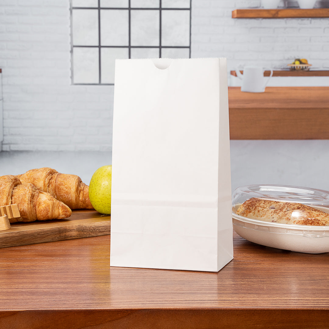 Bag Tek White Paper Bag - 4 lb - 5" x 3 1/4" x 9 1/2" - 100 count box