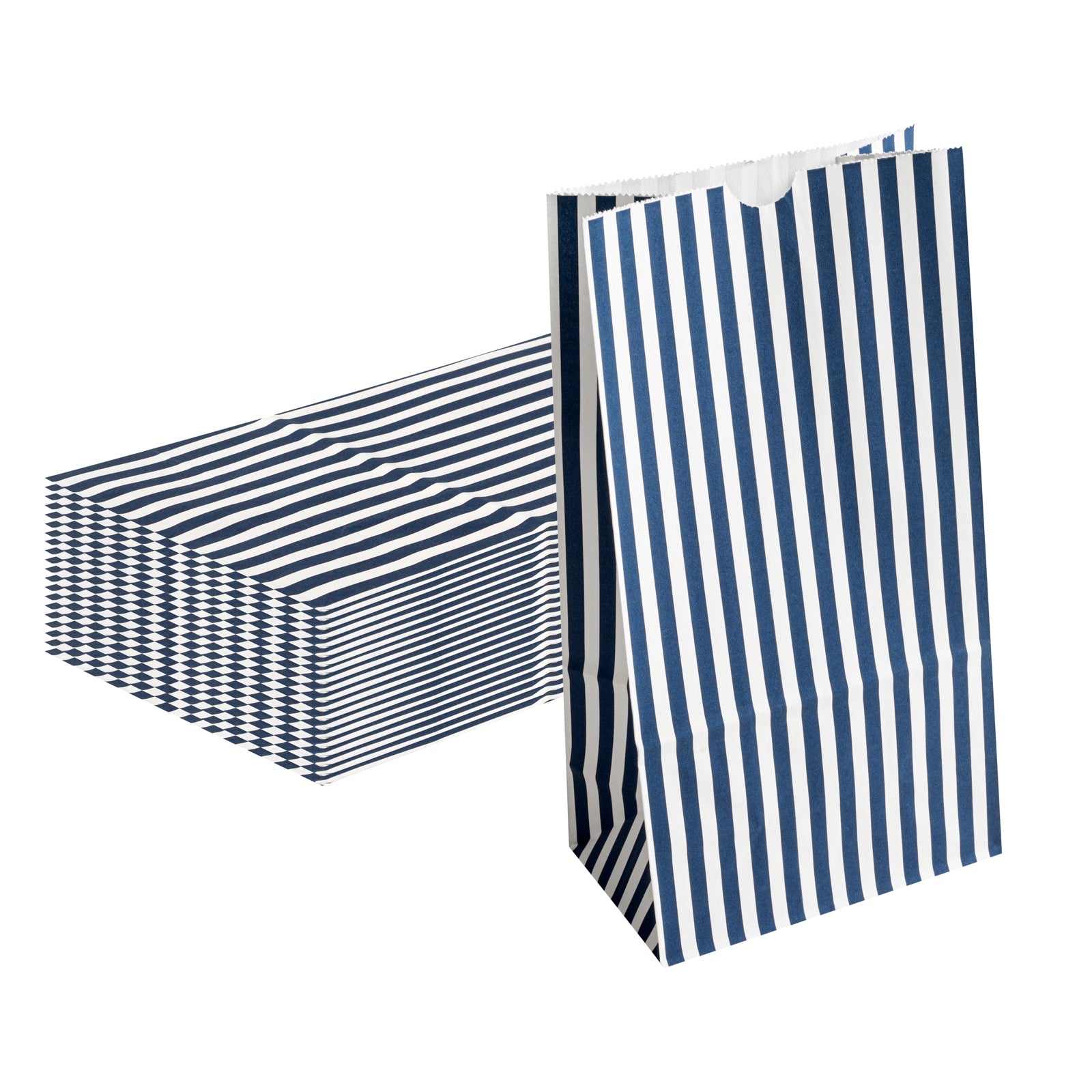 Bag Tek Blue and White Stripe Paper Bag - 6 lb - 6" x 3 1/2" x 10 3/4" - 100 count box