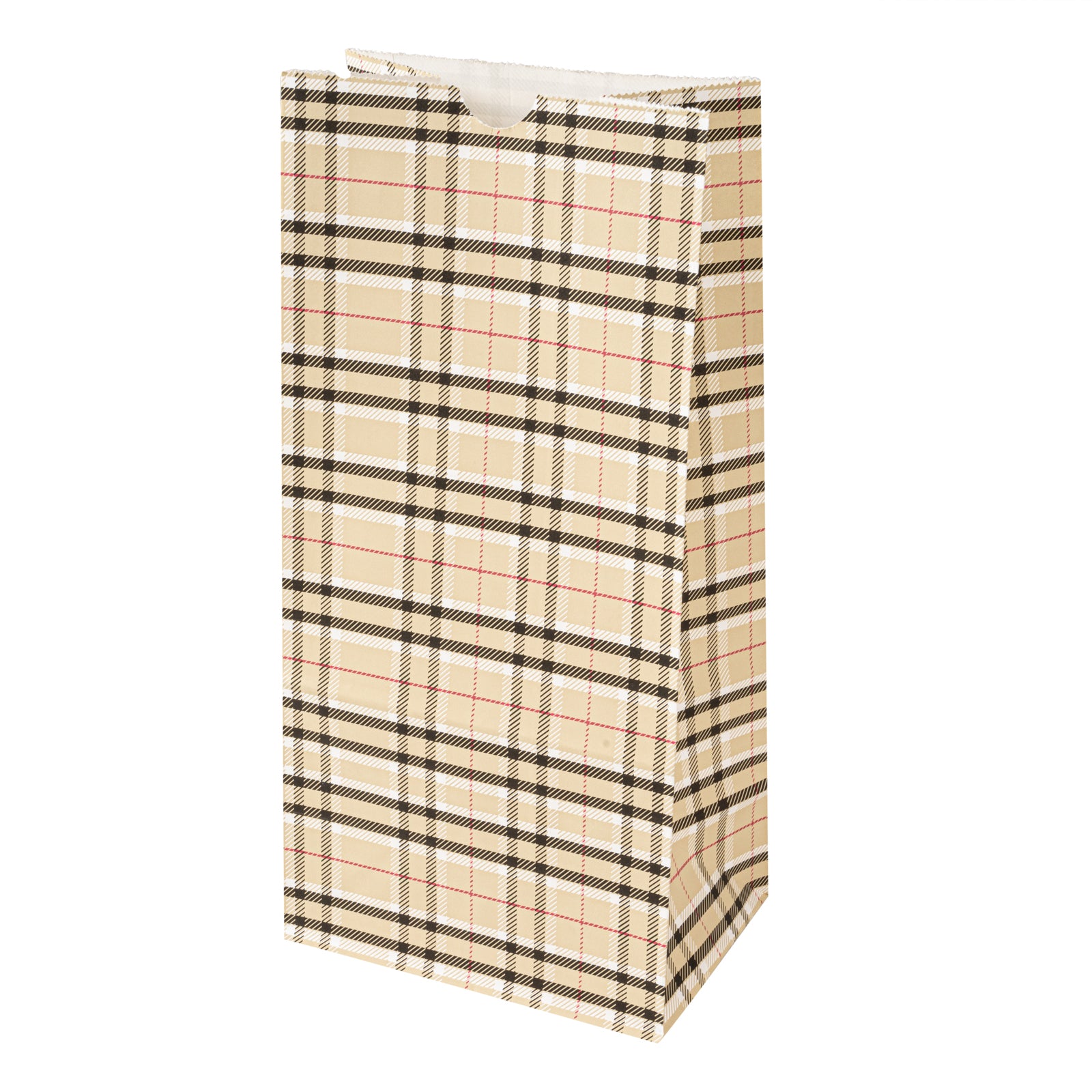 Bag Tek Plaid Paper Bag - 8 lb - 6" x 4" x 11 3/4" - 100 count box