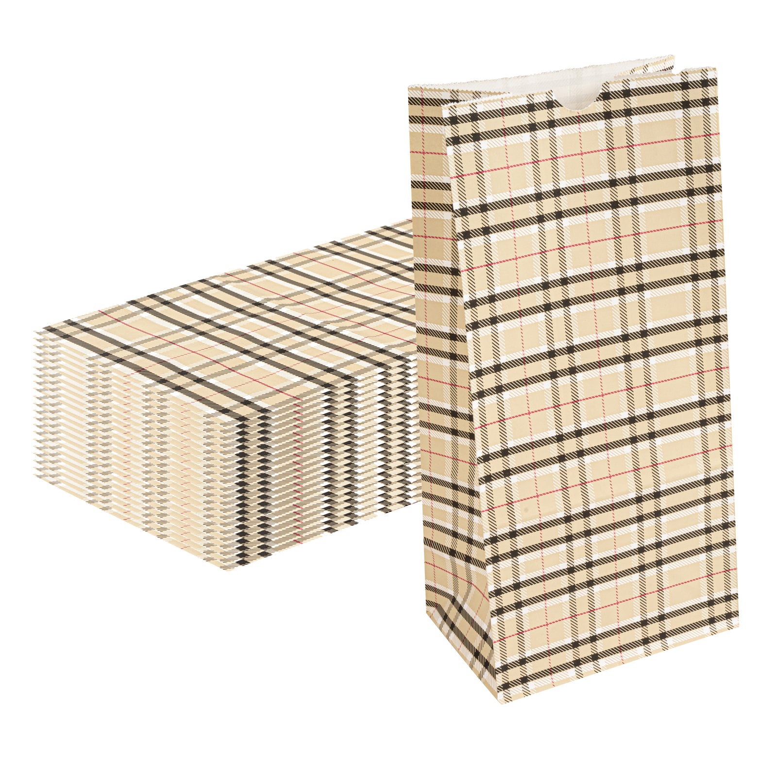 Bag Tek Plaid Paper Bag - 8 lb - 6" x 4" x 11 3/4" - 100 count box