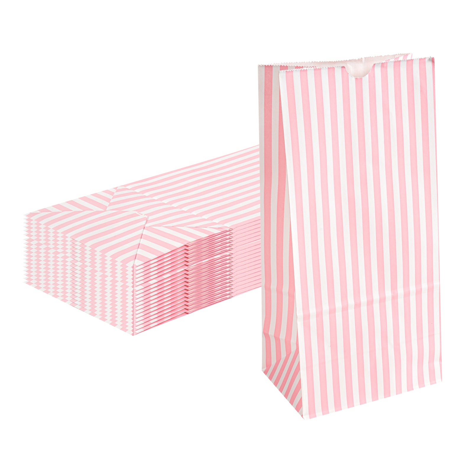 Bag Tek Pink and White Stripe Paper Bag - 8 lb - 6" x 4" x 11 3/4" - 100 count box