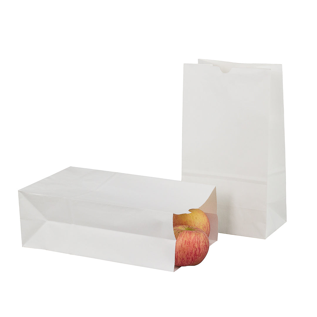 Bag Tek White Paper Bag - 12 lb - 7" x 4 1/4" x 12 1/2" - 100 count box