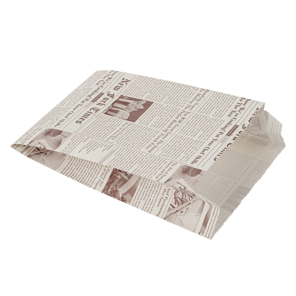 Bag Tek Sepia Newsprint Paper French Fry / Snack Bag - 4 1/4" x 1 1/2" x 6 1/4" - 100 count box