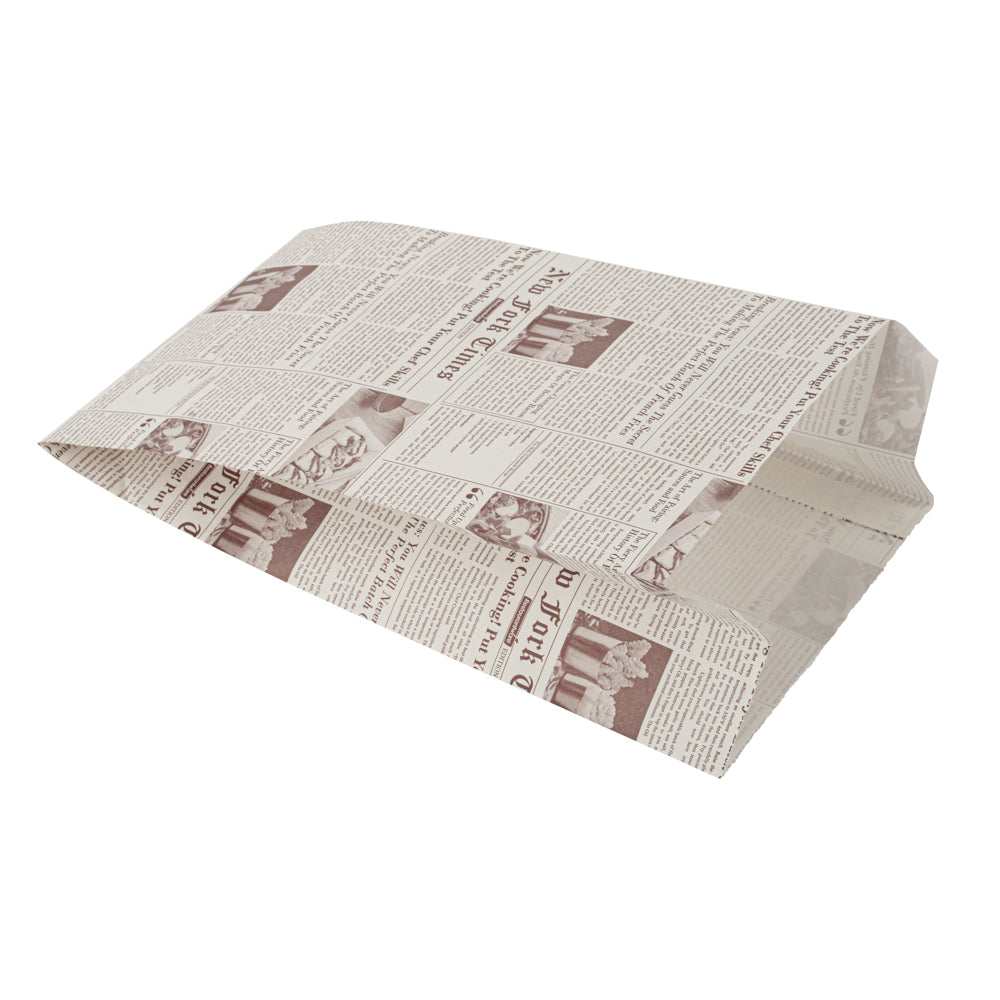 Bag Tek Sepia Newsprint Paper French Fry / Snack Bag - 5" x 3" x 8 3/4" - 100 count box