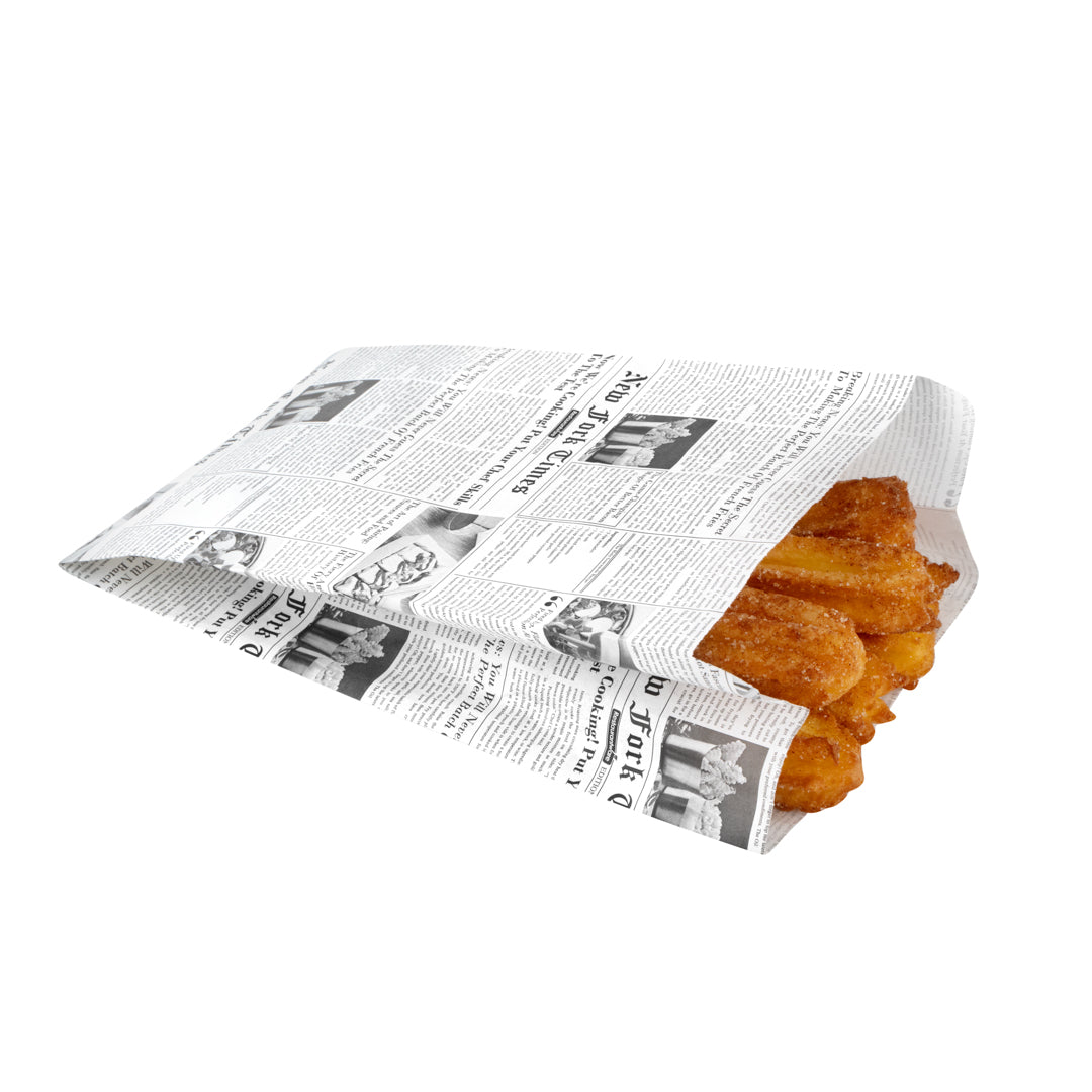 Bag Tek Newsprint Paper French Fry / Snack Bag - 5" x 3" x 8 3/4" - 100 count box