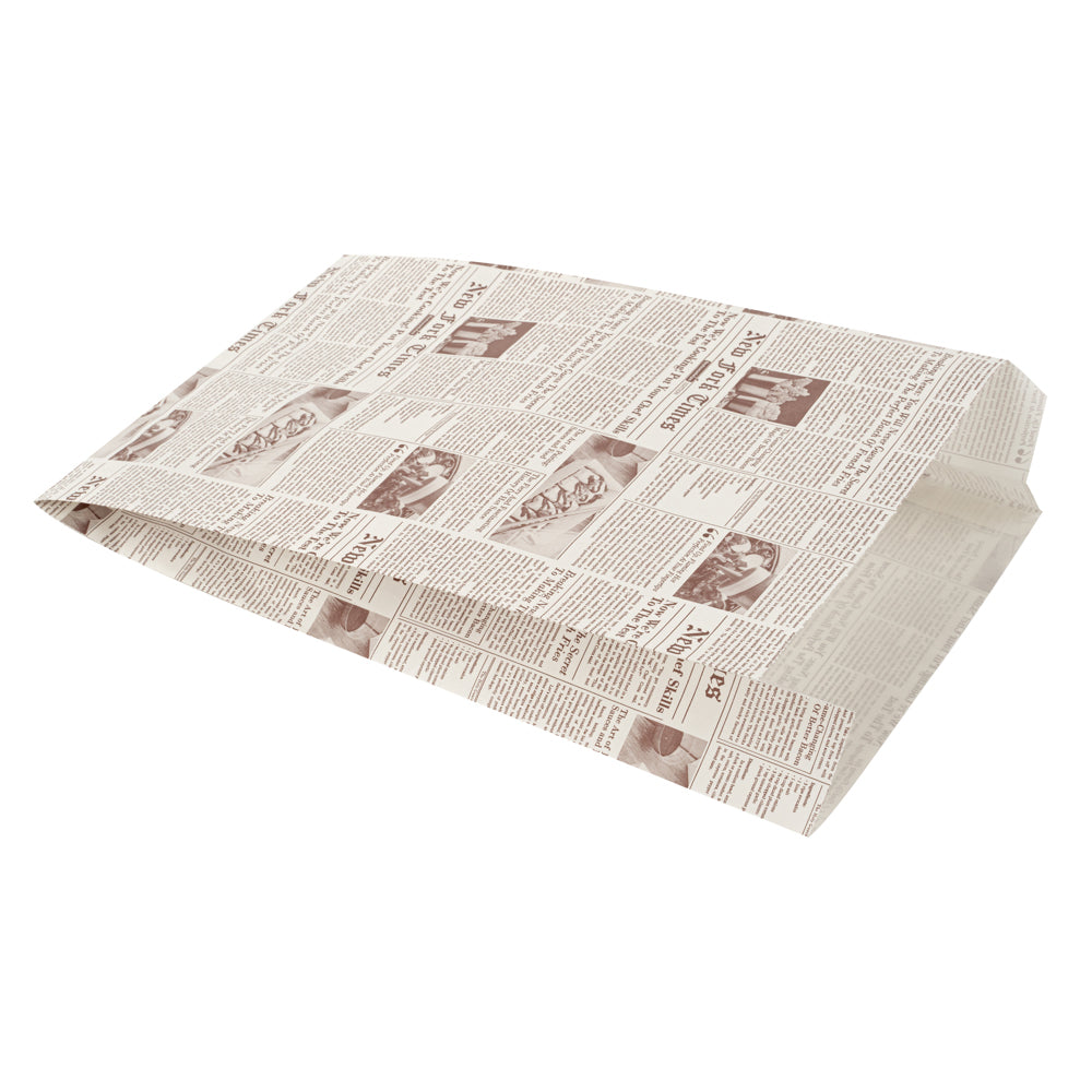 Bag Tek Sepia Newsprint Paper French Fry / Snack Bag - 7" x 3" x 11" - 100 count box