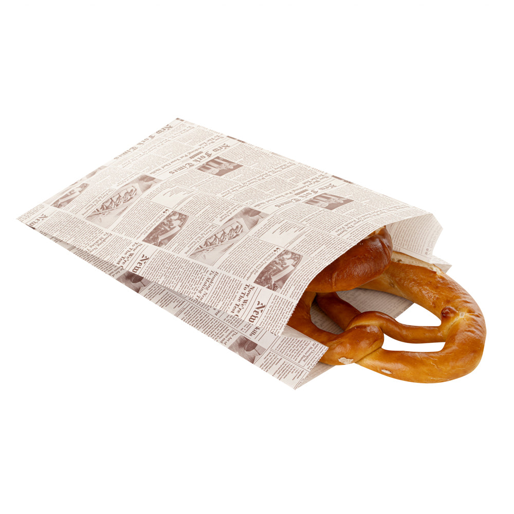 Bag Tek Sepia Newsprint Paper French Fry / Snack Bag - 7" x 3" x 11" - 100 count box