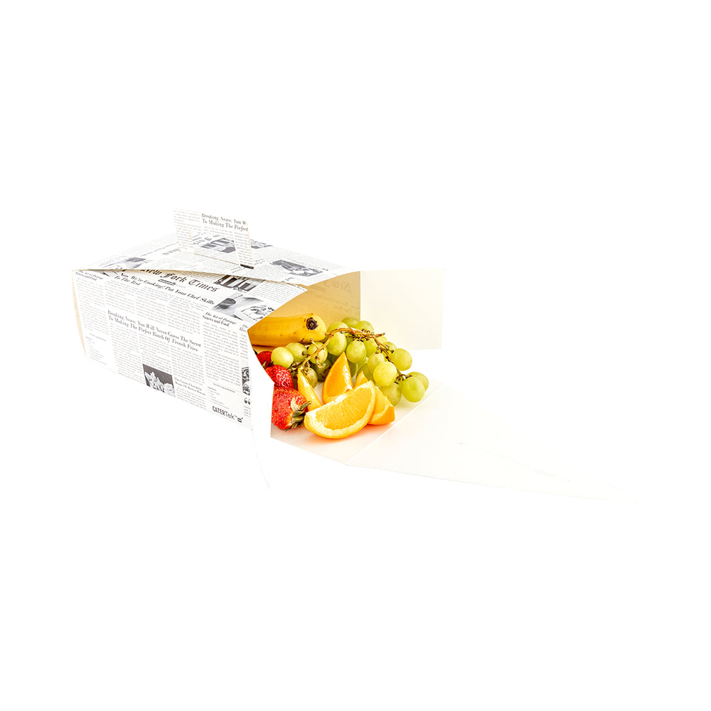 Cater Tek Rectangle Newsprint Paper Lunch Box - with Handle - 9" x 7" x 3" - 100 count box