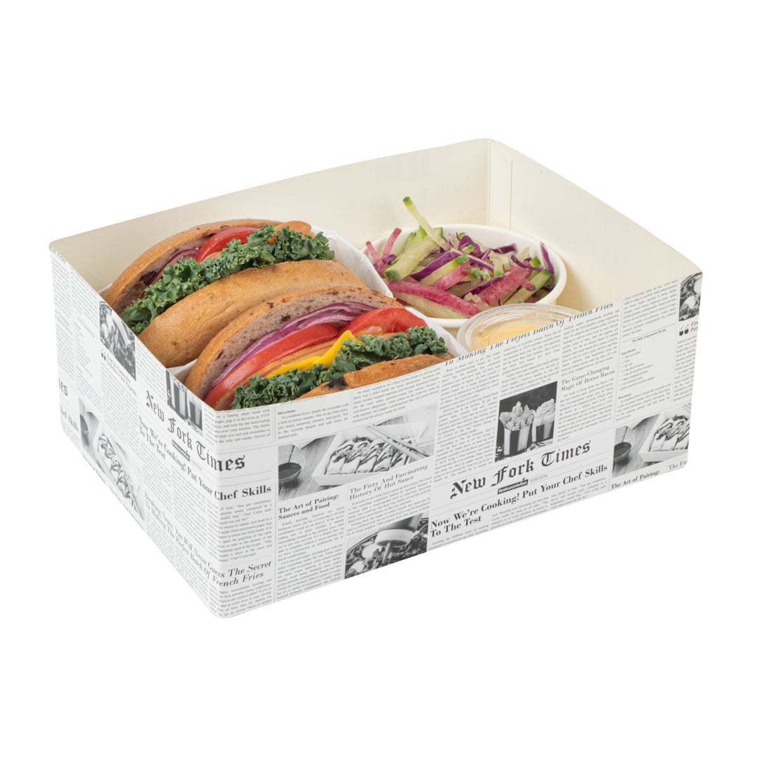 Bio Tek Rectangle Newsprint Paper Sandwich / Burger Open Tray - 8 1/2" x 6" x 3 1/2"  -  100 count box