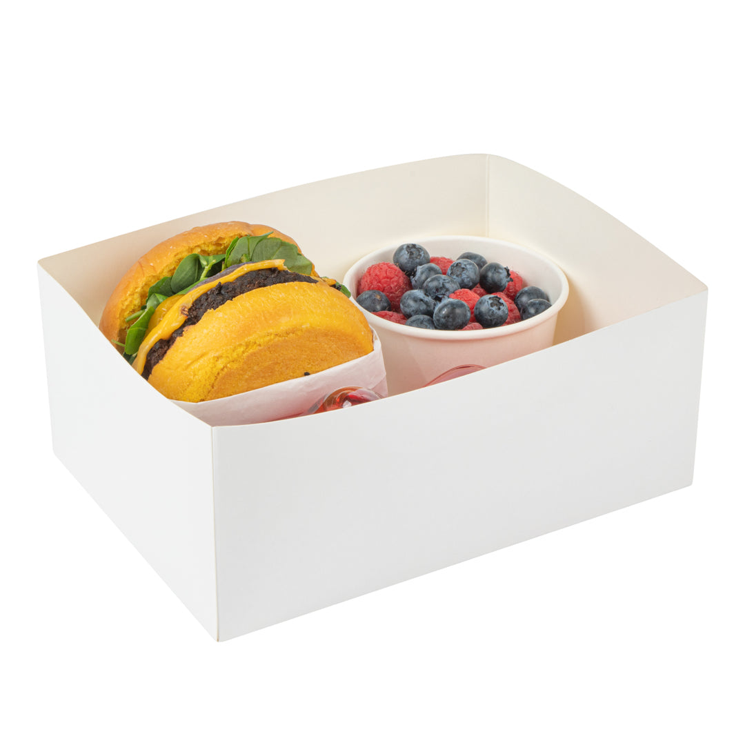 Bio Tek Rectangle White Paper Sandwich / Burger Open Tray - 8 1/2" x 6" x 3 1/2"  -  100 count box