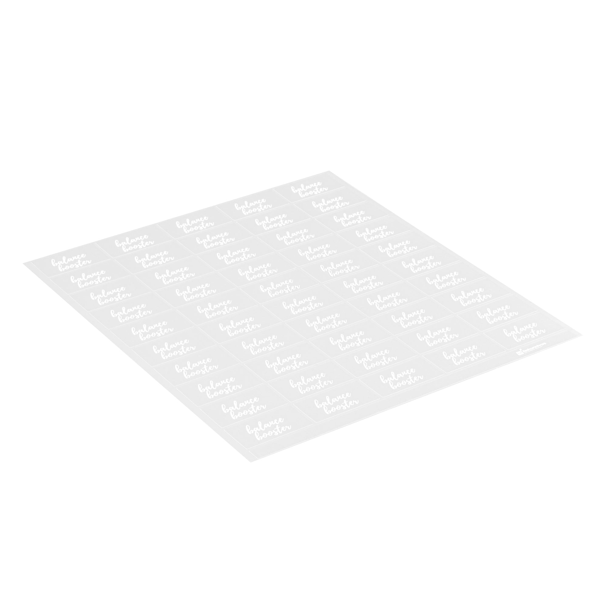 Label Tek Plastic Balance Booster Label - Clear with White Font, Water-Resistant - 2" x 1" - 100 count box