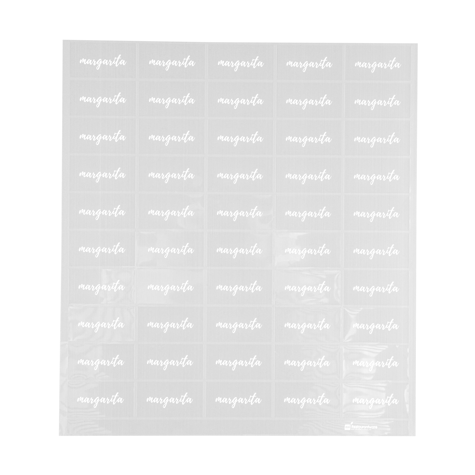 Label Tek Plastic Margarita Label - Clear with White Font, Water-Resistant - 2" x 1" - 100 count box